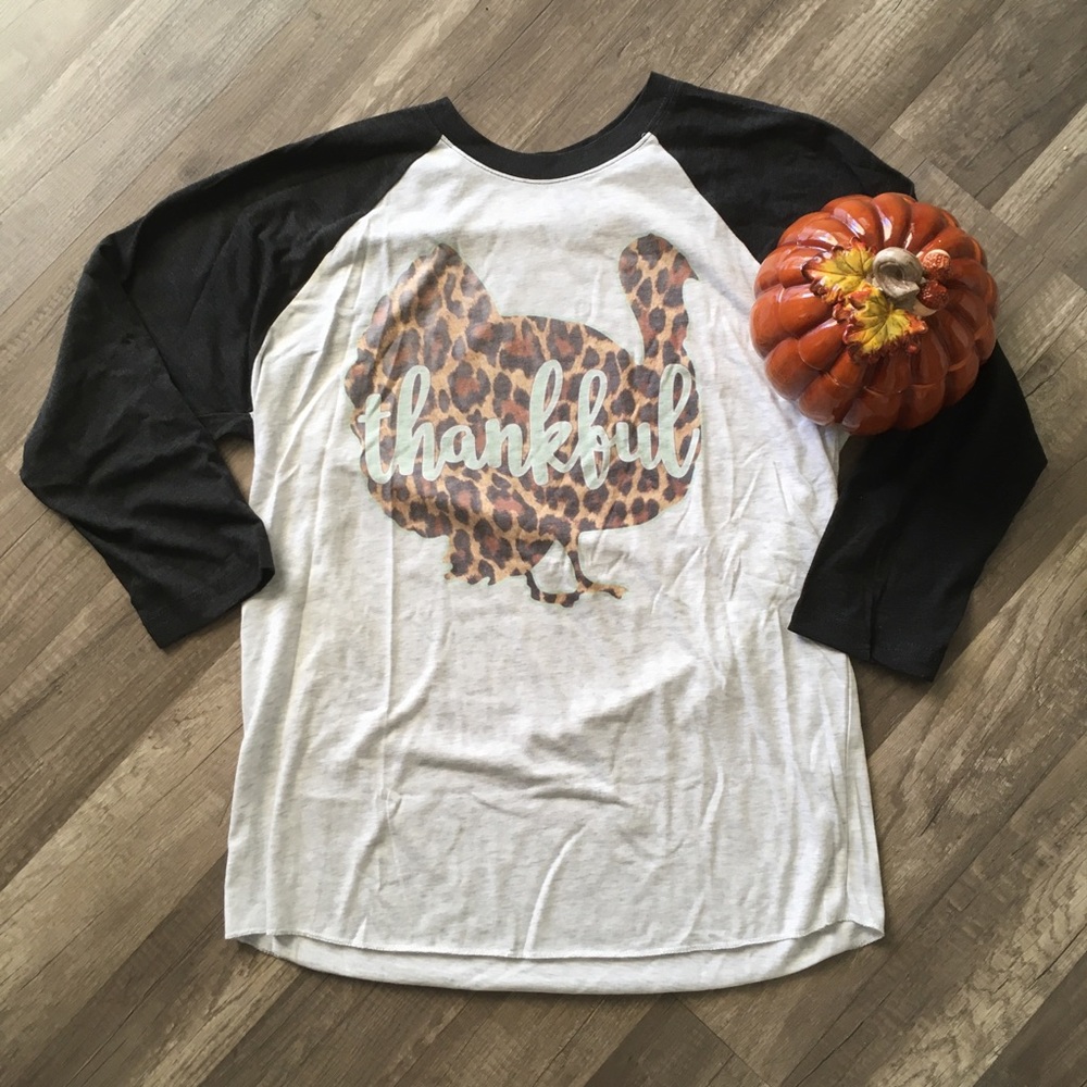 🔴SOLD! NEW Thankful Leopard Print Turkey Tee - Picture 2 of 13